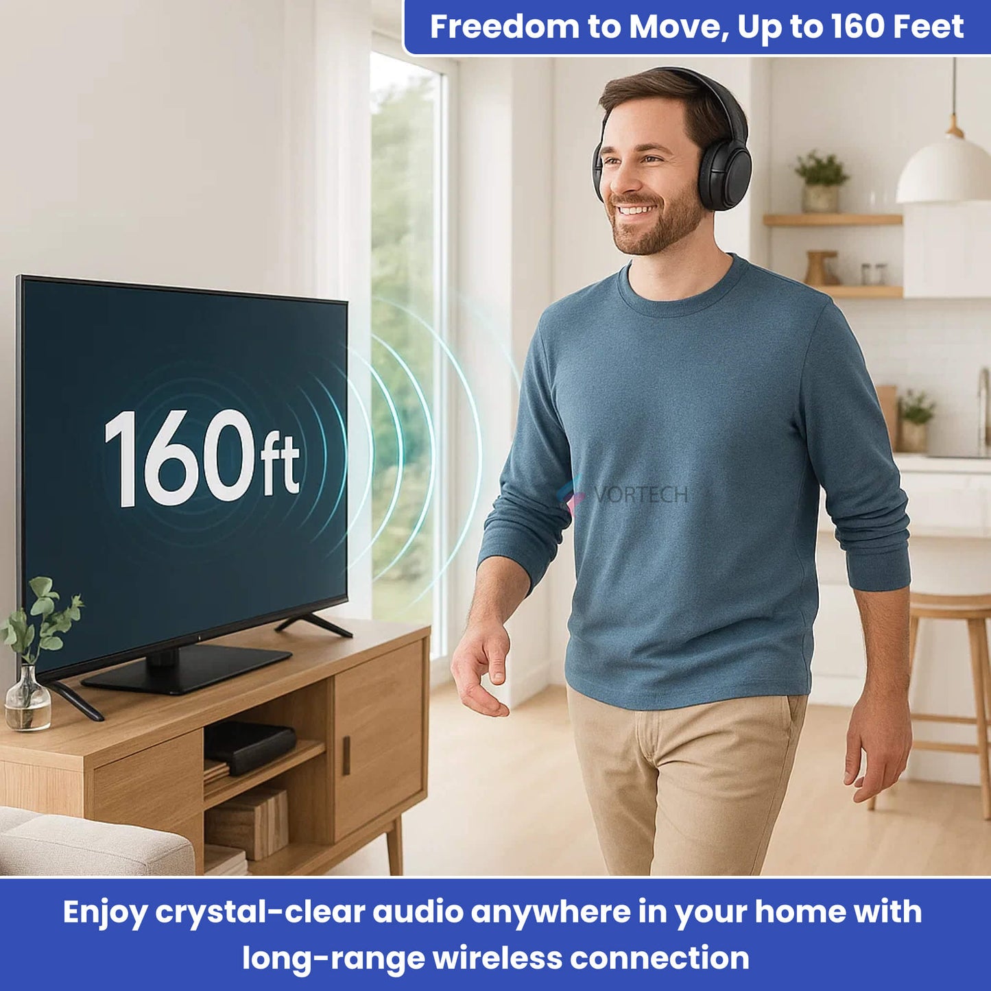 Cordless TV Headphones with Noise Cancelling Comfort Fit