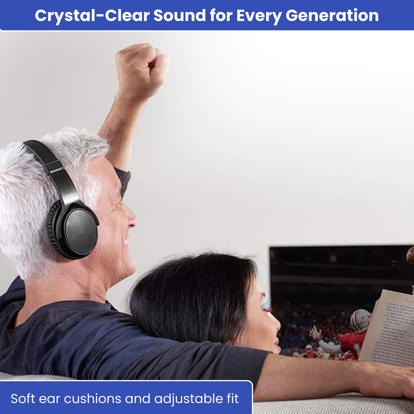 Cordless TV Headphones with Noise Cancelling Comfort Fit