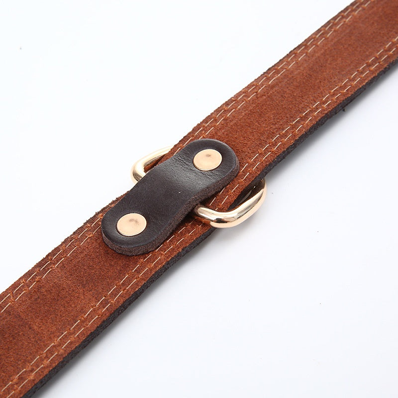 Genuine Leather Dog Collar, Heavy Duty Dog Collar, Wide Dog Collar, Dog Collar with Rustproof Double D-Ring