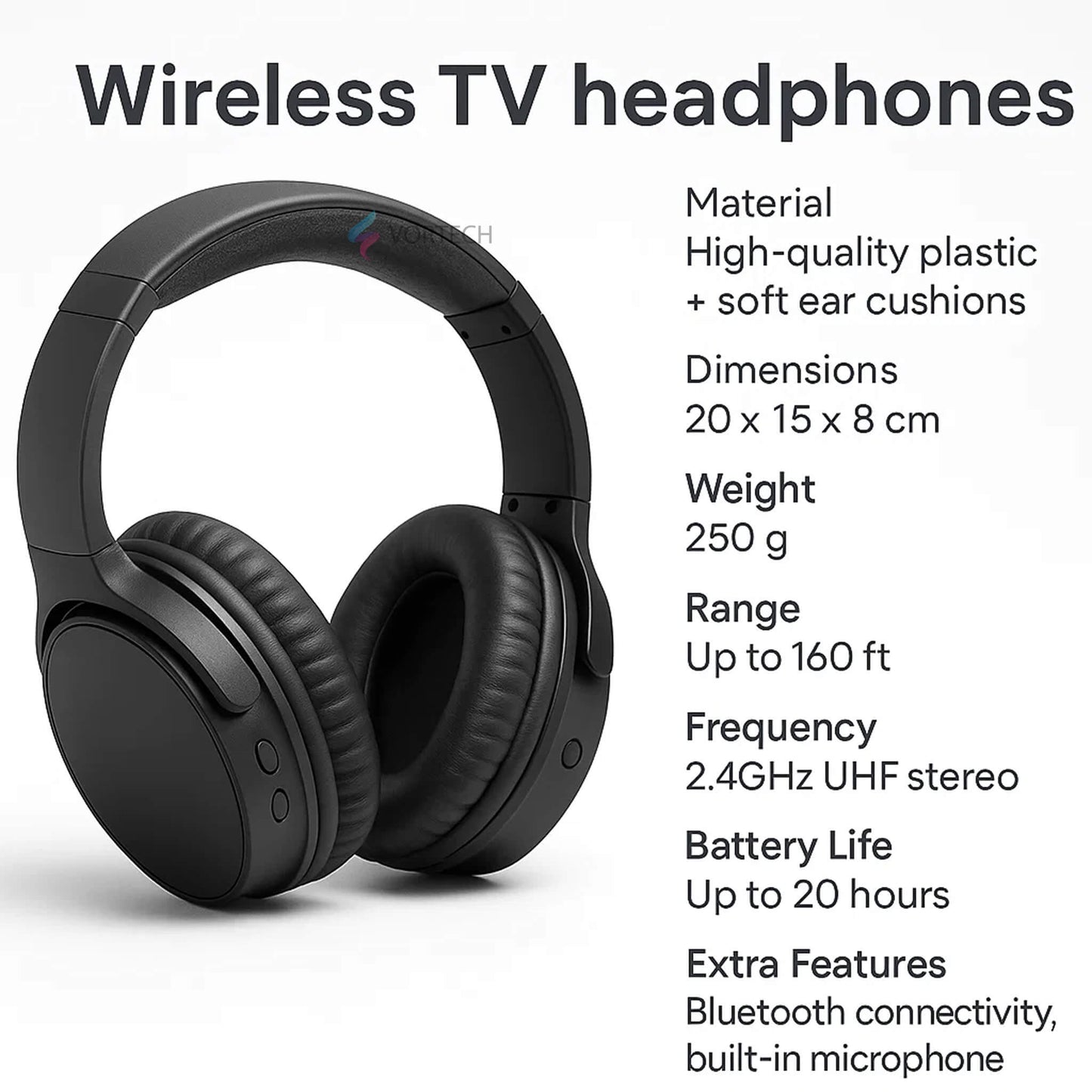 Cordless TV Headphones with Noise Cancelling Comfort Fit