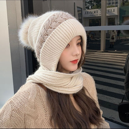 Warmes, wendbares Wollschal-Mütze-Set