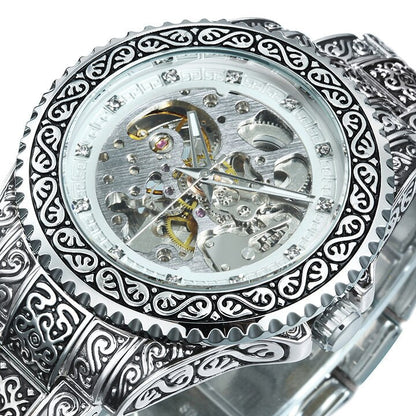 Mechanische Armbanduhr im Vintage-Stil mit Gravur