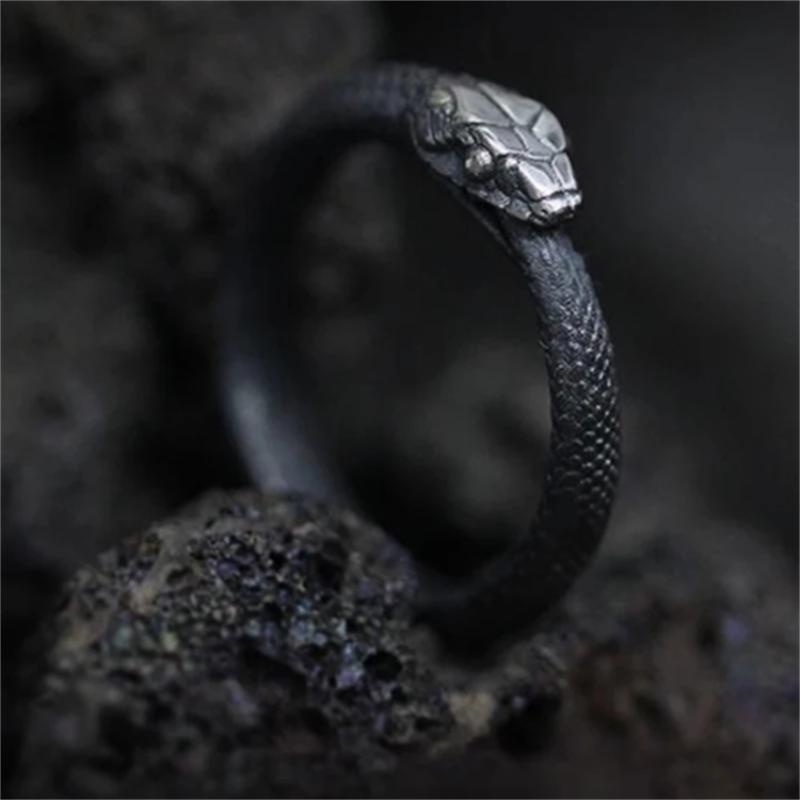 Edgy Black Adjustable Snake Ring - Halri
