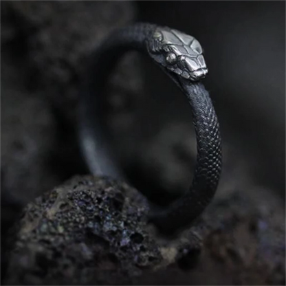 Edgy Black Adjustable Snake Ring - Halri