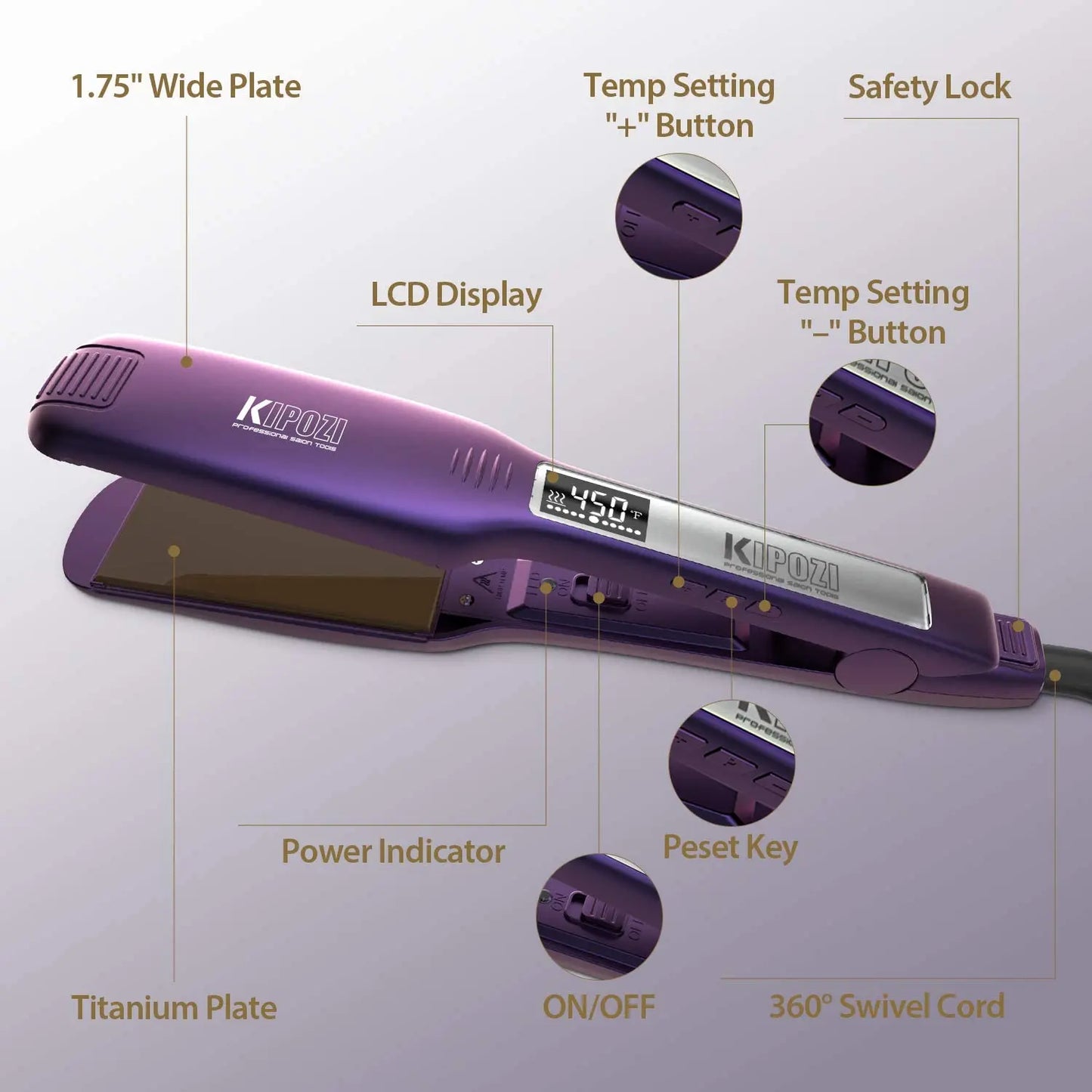 Fast Heating Titanium Hair Straightener with LCD Display