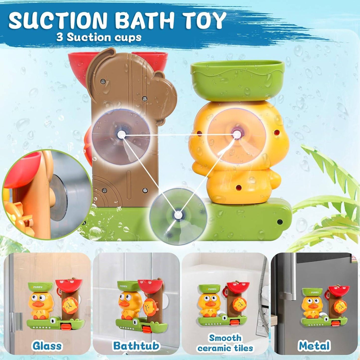 Jungle-Themed Water Fun with Spinning Friends, Make Bath Time Fun, Safe for Ages 1+