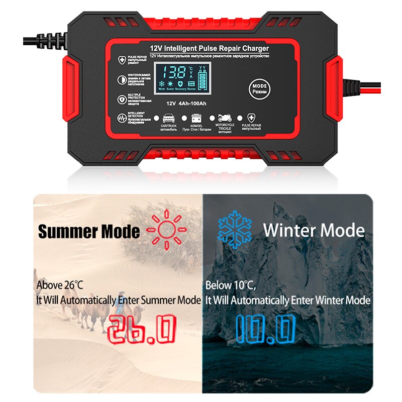 Universal 12V 6A Car Battery Charger with LCD Screen