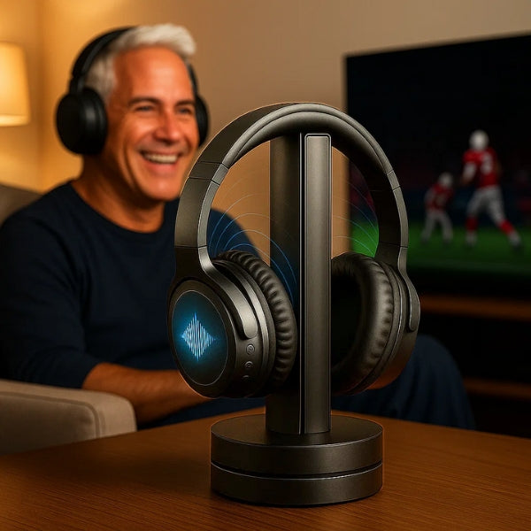 Cordless TV Headphones with Noise Cancelling Comfort Fit