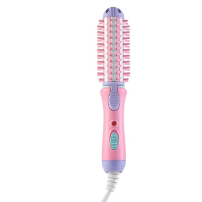 Compact Curling Wand Brush, Small Hair Flat Iron Brush, Portable Ceramic Travel Curler