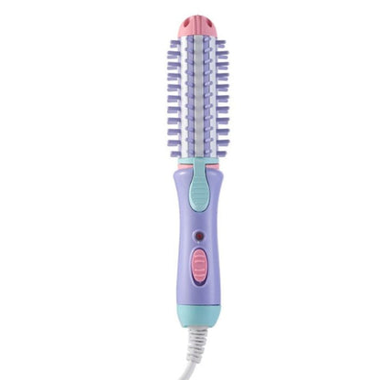 Compact Curling Wand Brush, Small Hair Flat Iron Brush, Portable Ceramic Travel Curler