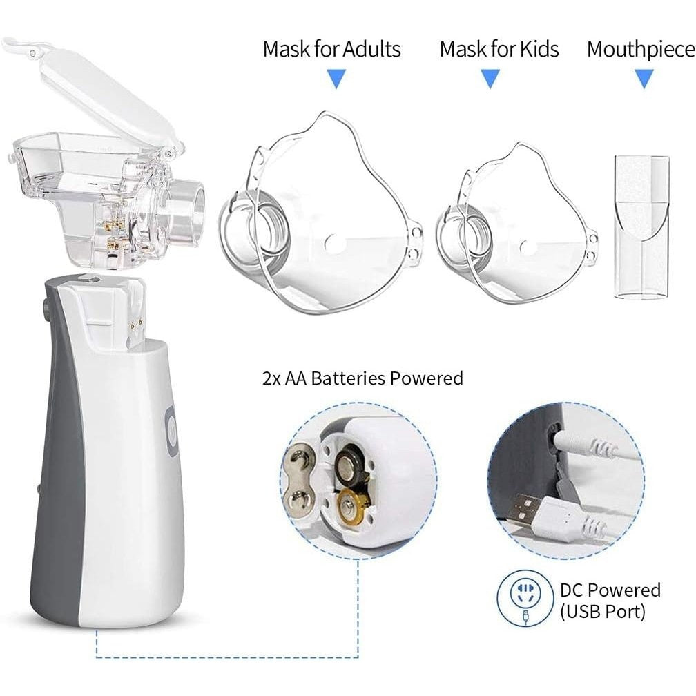 Portable Mesh Nebulizer - Handheld Breathing Relief With Fine Mist, USB AA Powered, Auto Shut-Off, Quiet Operation