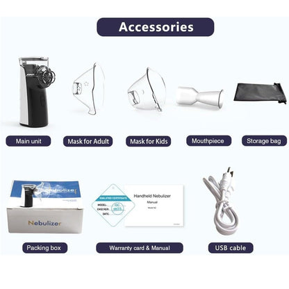 Portable Mesh Nebulizer - Handheld Breathing Relief With Fine Mist, USB AA Powered, Auto Shut-Off, Quiet Operation