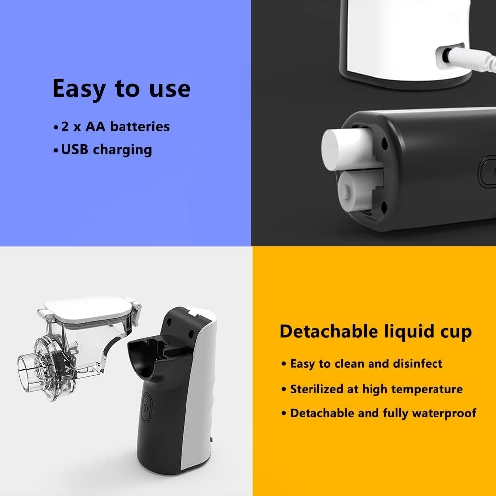 Portable Mesh Nebulizer - Handheld Breathing Relief With Fine Mist, USB AA Powered, Auto Shut-Off, Quiet Operation