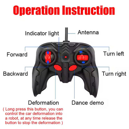 Remote Control Robot Car Transforming Toy with LED Lights, Safe for Ages 3+