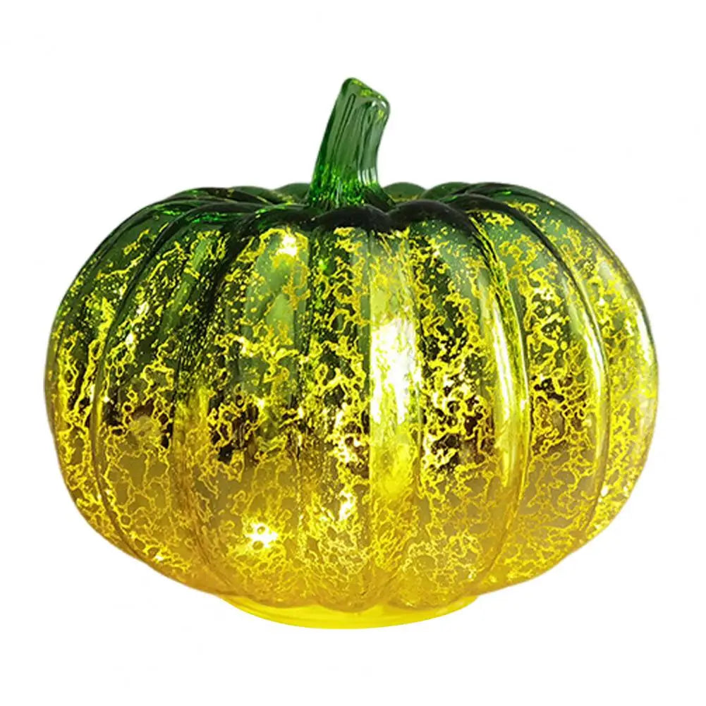 Kürbisdekoration aus warm leuchtendem Glas mit LED-Beleuchtung