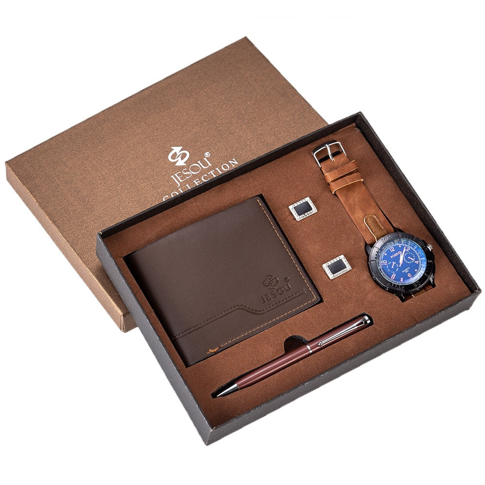 Classic 4 Piece Mens Leather Watch Gift Set - Halri