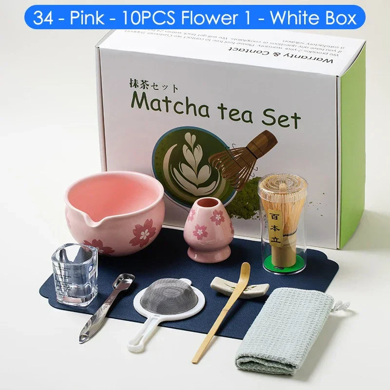 Japanese Matcha Tea Set 10-Piece Natural Bamboo Ceramic Standard Size-1