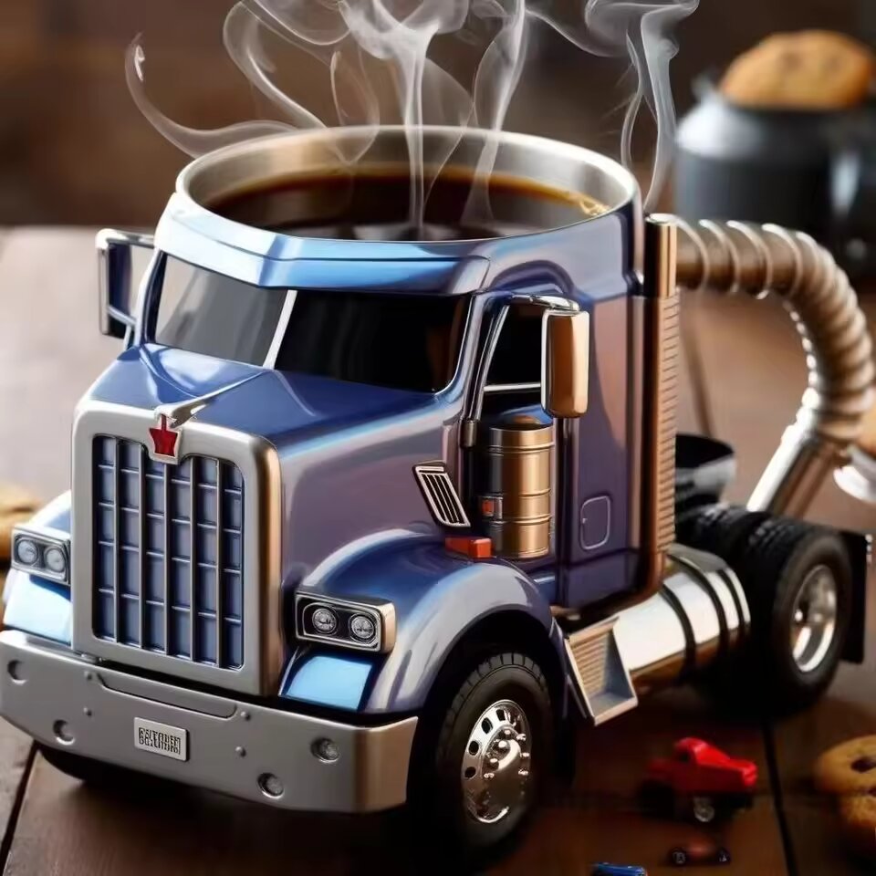 Retro-Kaffee-Truck-Fahrer-Becher