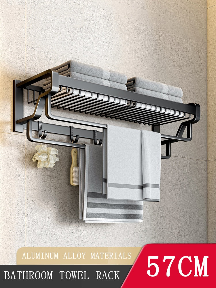 Premium Wall Mount Towel Holder Bathroom Storage Rack - Halri
