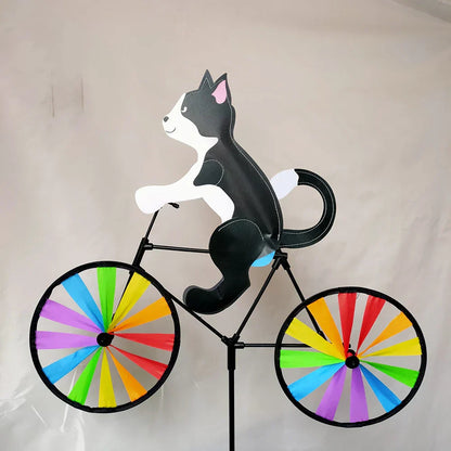 Bunte Fahrradkatzen-Gartenstatue