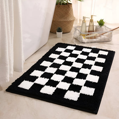 Soft Microfiber Bathroom Mat Black White Checker Pattern - Halri