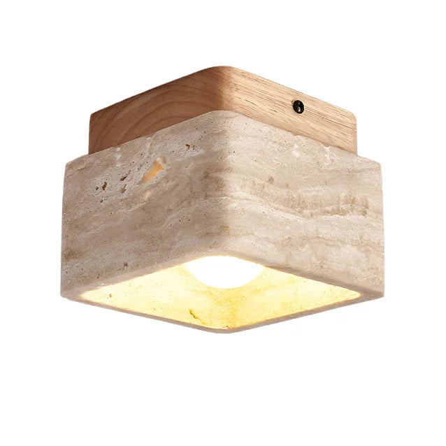 Moderne LED-Deckenleuchte aus Holz und Stein
