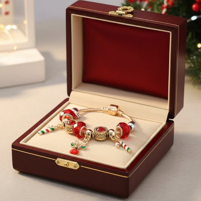Holiday Red Candy Cane Charm Silver Bracelet - Halri