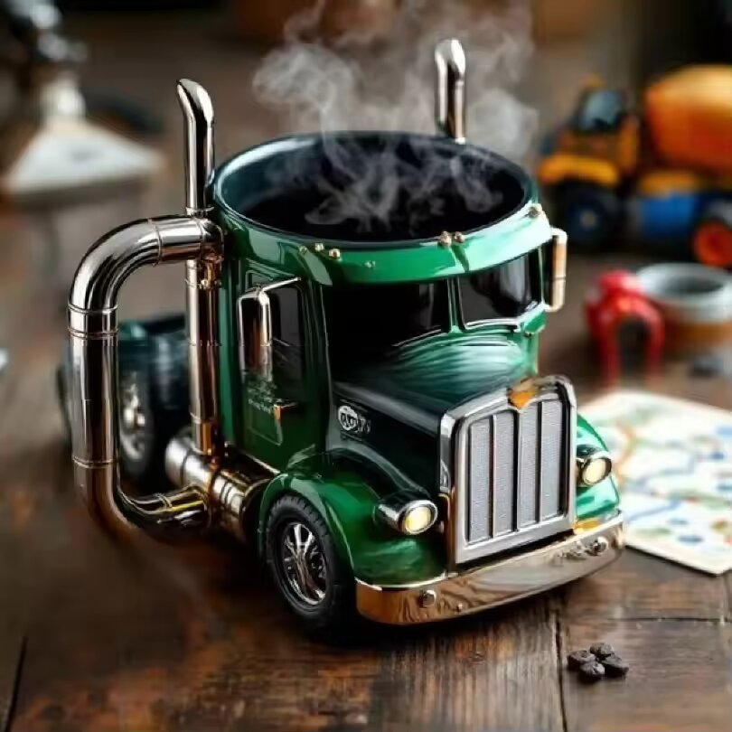 Retro-Kaffee-Truck-Fahrer-Becher