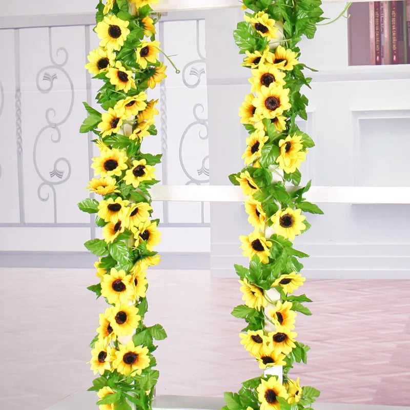 Wunderschöne künstliche Sonnenblumengirlande, 2,6 m lang