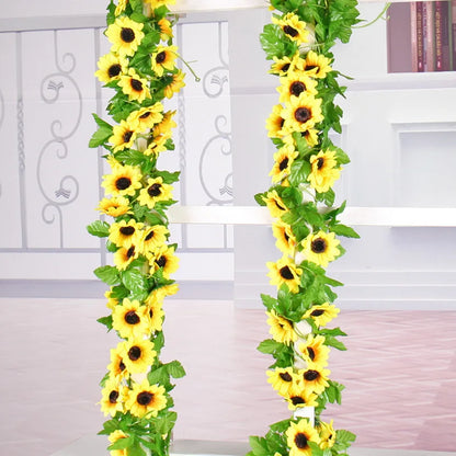 Wunderschöne künstliche Sonnenblumengirlande, 2,6 m lang