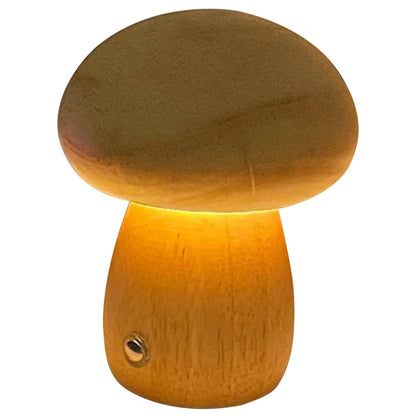 Warme LED-Tischleuchte in Pilzform aus Holz mit USB-Ladefunktion