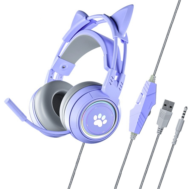 Fun Cat Ear Gaming Headset with Mic for PC PS4
