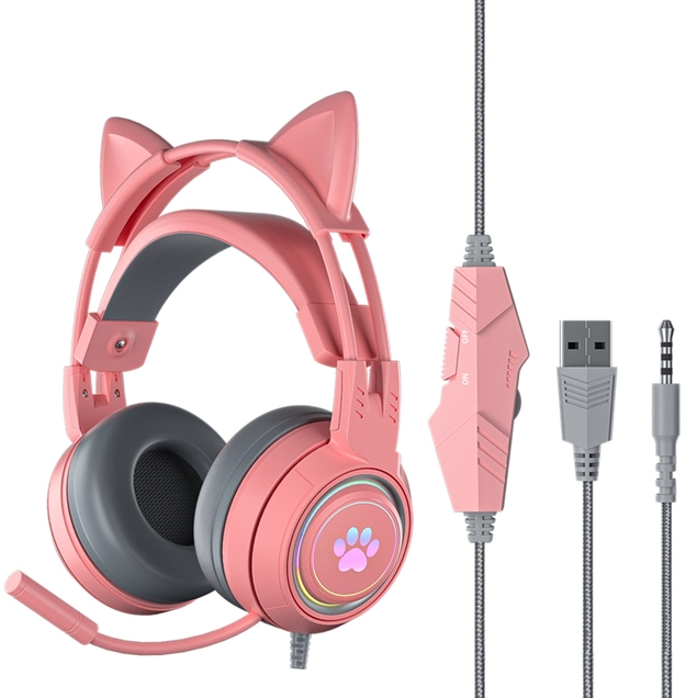 Fun Cat Ear Gaming Headset with Mic for PC PS4