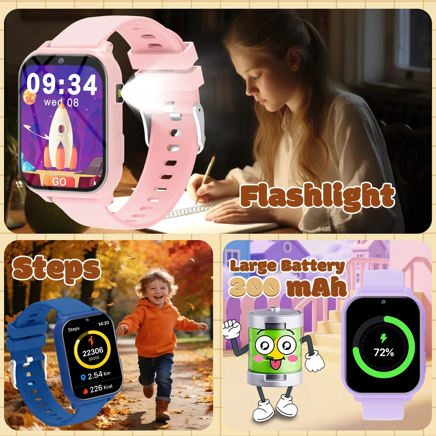 Fun Kids Digital Watch with Alarm and Flashlight