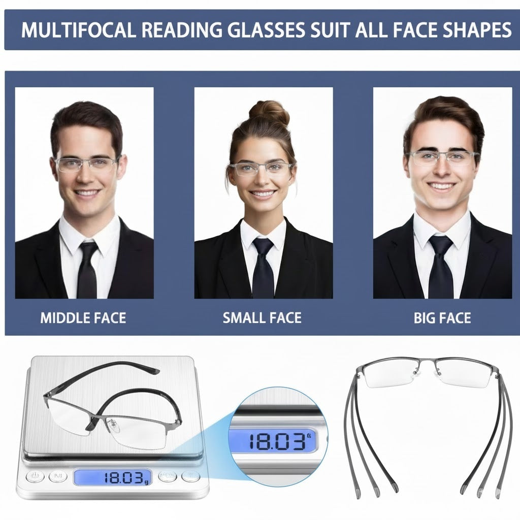 Smart Progressive Reading Glasses with Multi-Zone Lenses – Lightweight Anti-Glare Design for Clear Vision