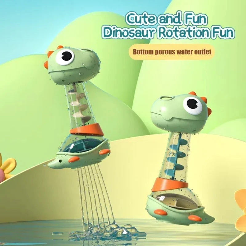 Spiraling Dino Shower Toy with Multi-hole Showerhead and Dual Water Inlets, Safe for Ages 18+ Months