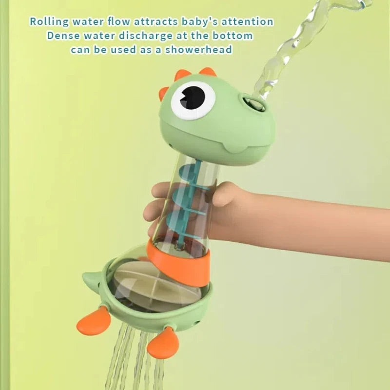 Spiraling Dino Shower Toy with Multi-hole Showerhead and Dual Water Inlets, Safe for Ages 18+ Months