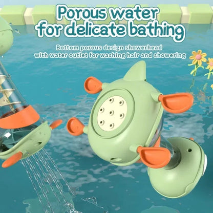 Spiraling Dino Shower Toy with Multi-hole Showerhead and Dual Water Inlets, Safe for Ages 18+ Months