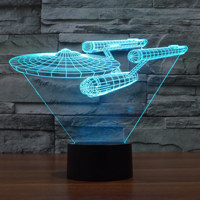 Colorful 3D Star Trek Table Lamp with Floating Ship Effect - Halri