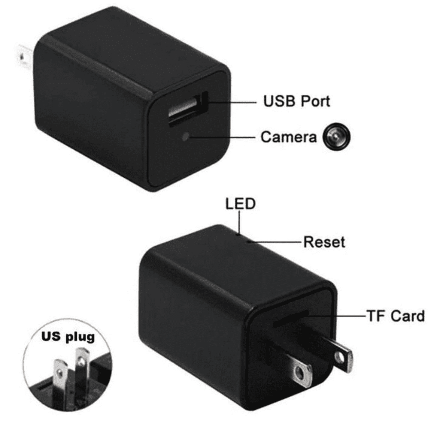 Compact 1080P Hidden Spy Camera Wall Charger