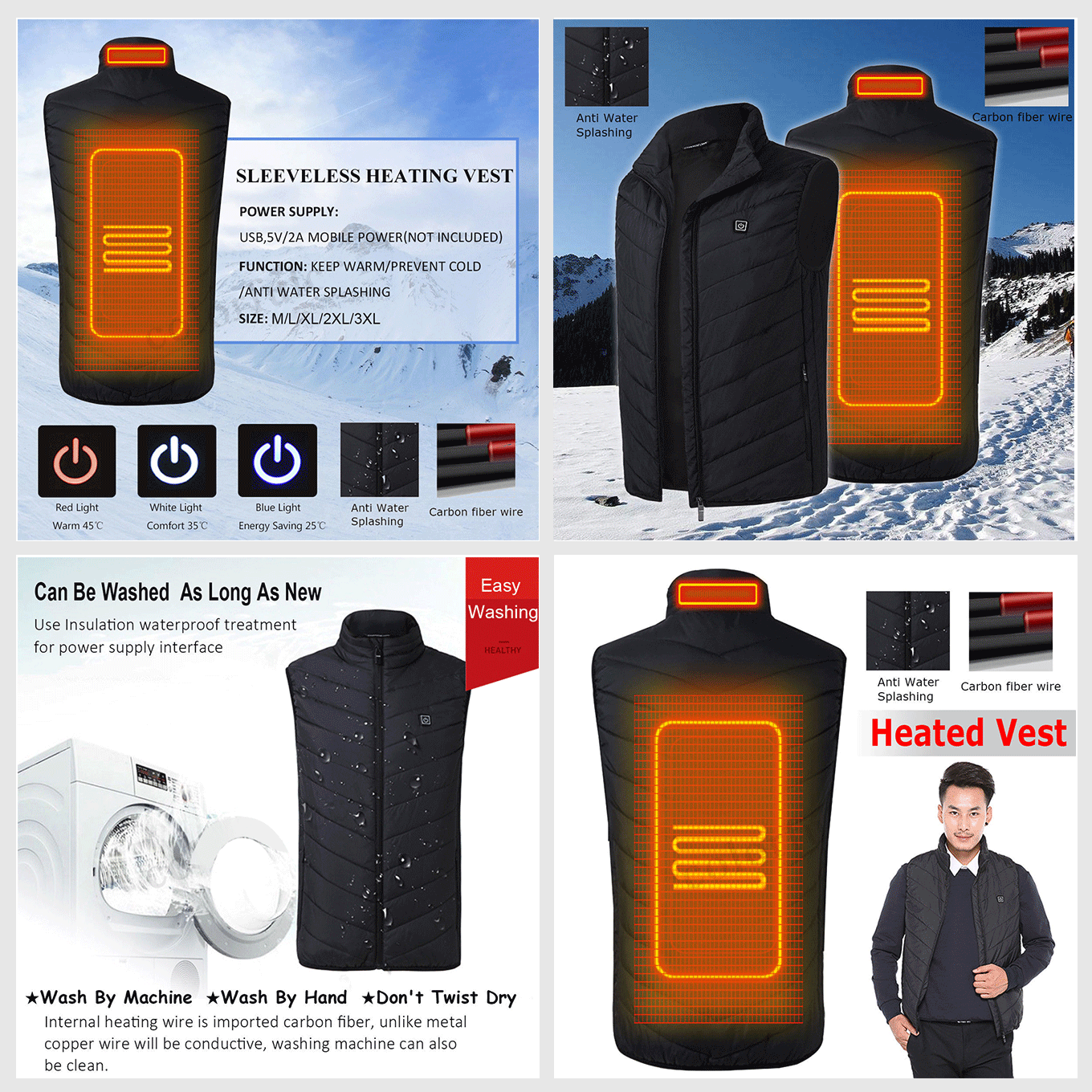Warm Thermal Reversible USB Vest Jacket