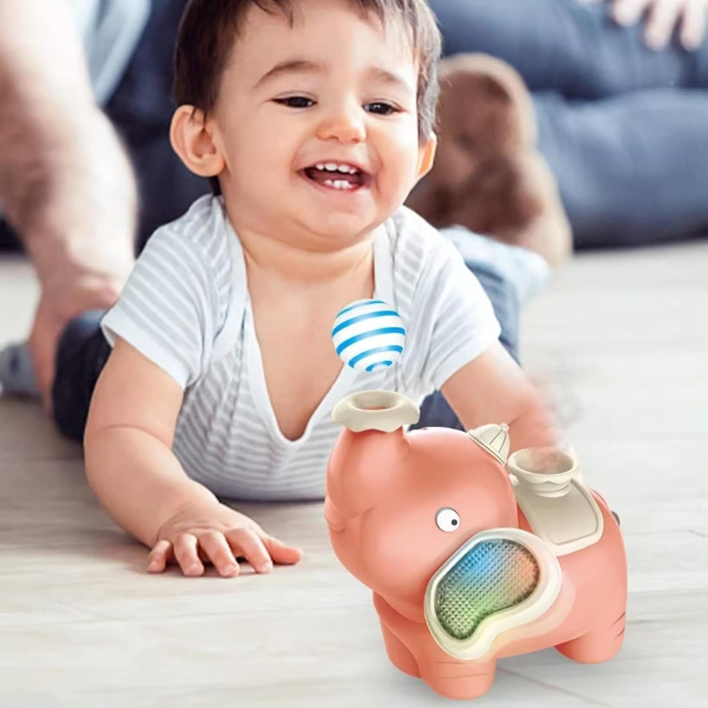 Walking Elephant Toy, Blowing Ball from Trunk, Colorful LED Lights, Music, Universal Wheels, Safe for Ages 1+