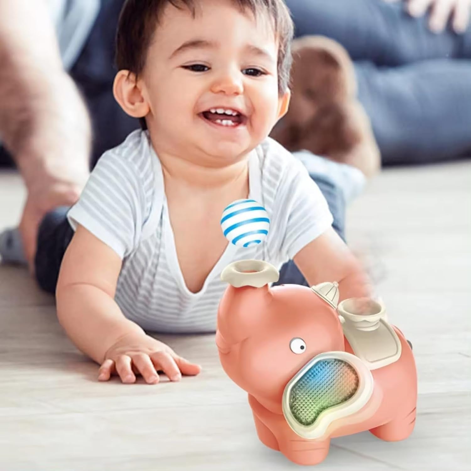 Walking Elephant Toy, Blowing Ball from Trunk, Colorful LED Lights, Music, Universal Wheels, Safe for Ages 1+