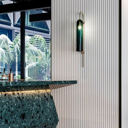 LED Cylinder Wall Light Modern Brass Glass Sconce for Bedroom