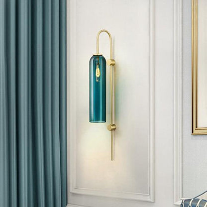 LED Cylinder Wall Light Modern Brass Glass Sconce for Bedroom