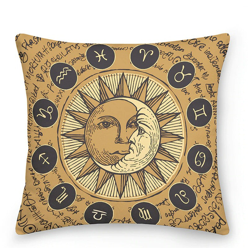 Bunte Astrologie-Sonne-Mond-Zierkissen