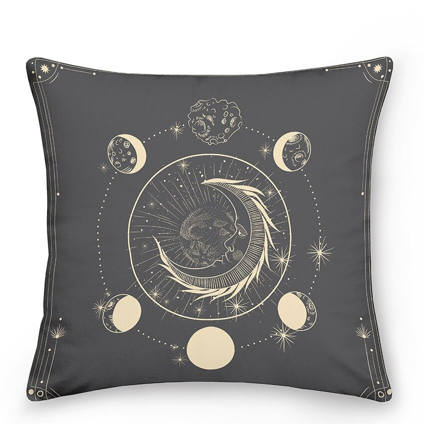 Bunte Astrologie-Sonne-Mond-Zierkissen