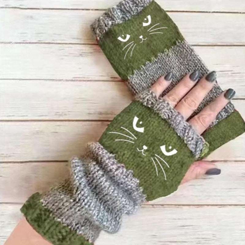 Kuschelige Strickhandschuhe mit Katzenmotiv