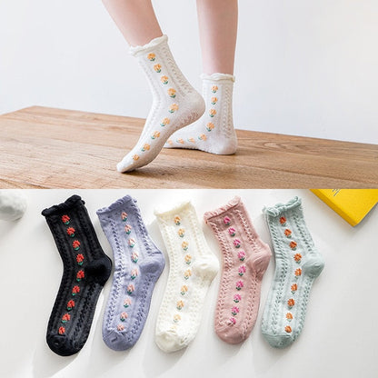 Klassische Knöchelsocken mit Blumenmuster, 5er-Pack