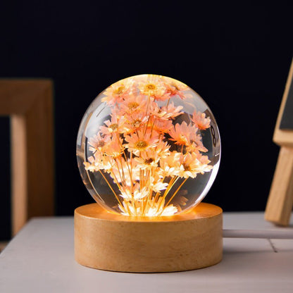 Wunderschöne Tischlampe aus Glaskugel mit floralem Dekor 